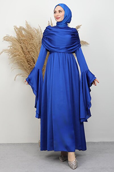 GİYZAMİLA Rozalin Satin Evening Dress Night Blue