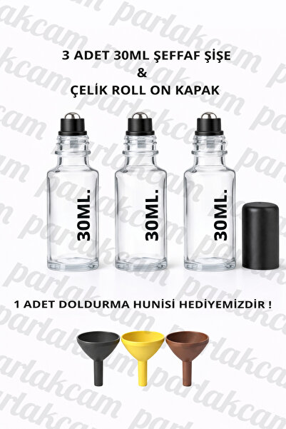 parlakcam 3Pcs Glass Roll on Bottle 30ml Amber Clear Blue Green Glass Bottle ...
