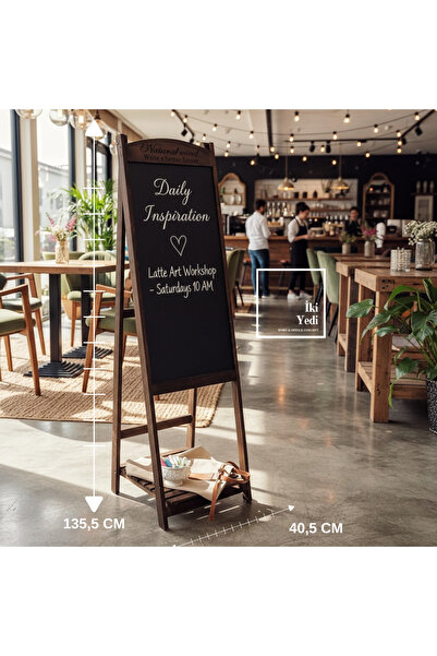 İki Yedi Konsept Ahşap Ayaklı Menü Yazı Tahtası 135,5 cm Cafe Restoran Worksh...