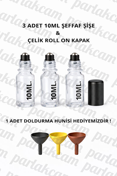 parlakcam 3Pcs Glass Roll on Bottle 10ml Amber Clear Blue Green Steel Ball Bl...