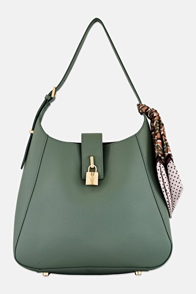 Anne Klein Women Brand Logo Shoulder Bag With Scarf Detail, Olive