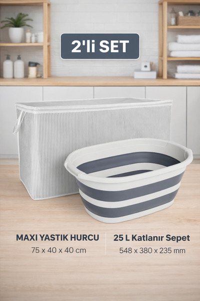 PONÇİK BEBEK Maxi Yastık Hurcu Büyük Boy & 25 Litre Katlanır Kirli Çamaşır Se...