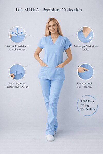 Dr. Mitra Light Blue Lycra Nurse Doctor Uniform Unisex Surgical Suit Scrubs U...