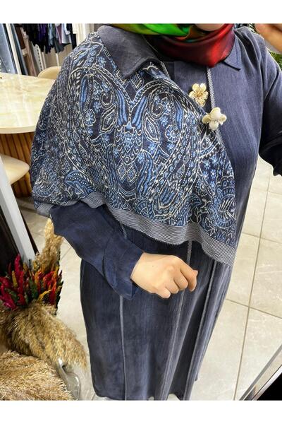 Lissmore 6072 Shoulder Shawl Detailed Dress Denim