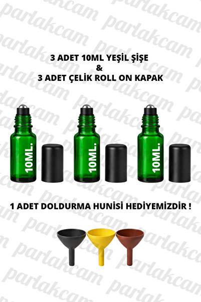 parlakcam 3Pcs Glass Roll on Bottle 10ml Amber Clear Blue Green Steel Ball Bl...