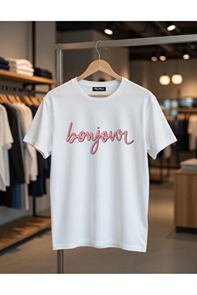 playwear Unisex Comfortable Fit Bonjur Pink Text Printed T-Shirt