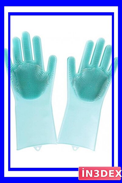İN3DEX Heat Resistant Silicone Dishwashing Gloves with Brush for Cleaning