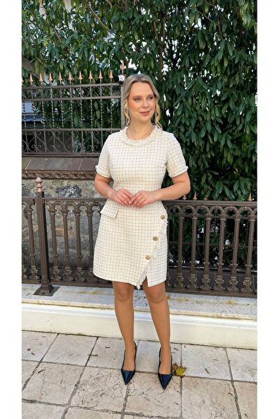 MACHEK DÜĞME DETAYLI TÜVİT ELBİSE CHNL KUMAŞ