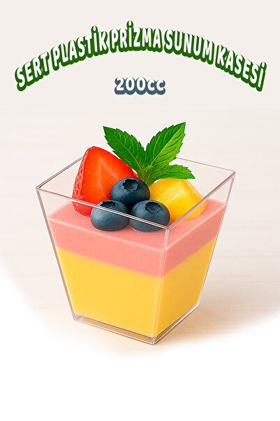 Ezupack 200Cc Kübik Prizma Mika Magnolya Kase Plastik Tatlı Sunum Kabı Dondur...