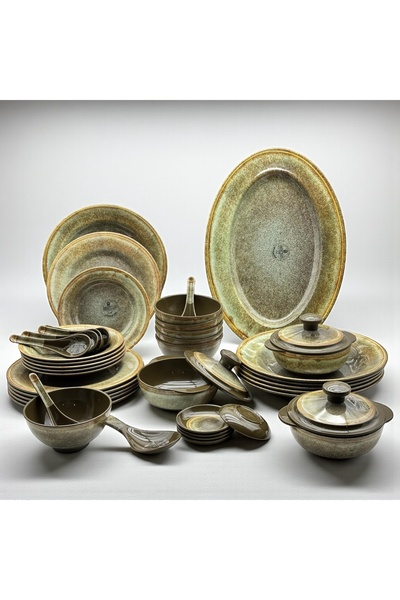 cc bin shihon 40-piece olive marble melamine dinner set for 6 people, break-r...