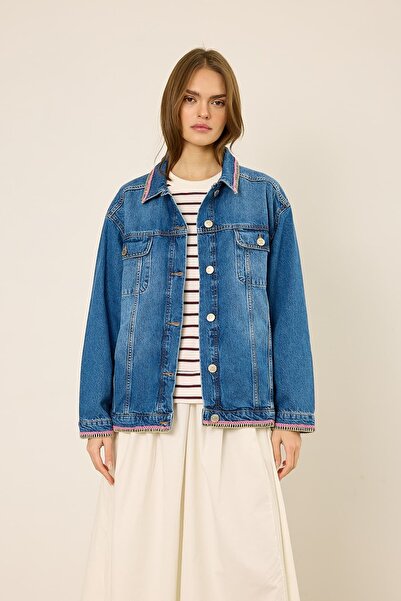 mavi limon Nakışlı Denim Ceket