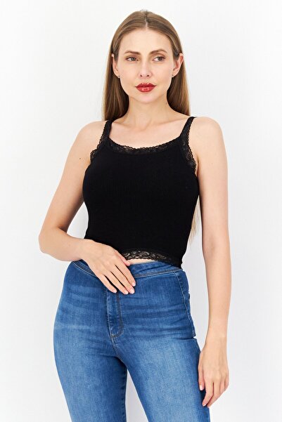 Don't Call Me Jennyfer Women Round Neck Sleeveless Ribbed Tank Top, Black