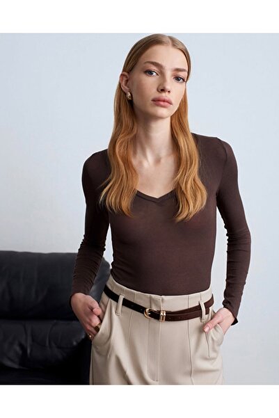 IŞILDA FASHION Bluză transparentă din cașmir cu decolteu în V