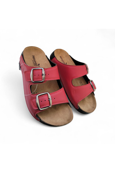 mersin md tekstil Md textile Gezer papuci cu cataramă dublă naturală, din pie...