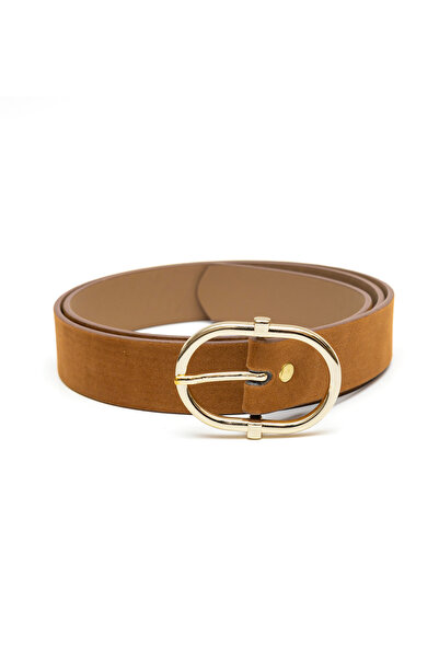 marisha Women's Gold Oval Buckle Suede Belt Casual Trouser Dress Belt