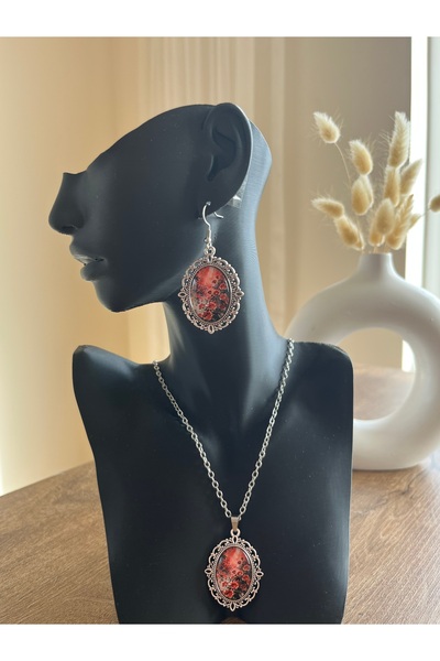 Büyük Hanım French Style Floral Pattern Necklace Earring Set