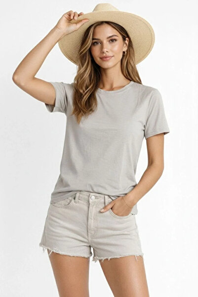 BLACK MODBLACK Osy Modal Soft Textured Fabric Women's Crew Neck T-Shirt - Gray