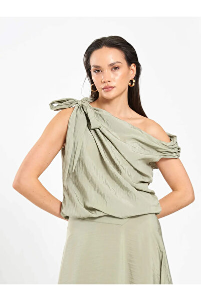 Caddebostan Moda Stylish Satin Blouse with Single Shoulder Tie Detail