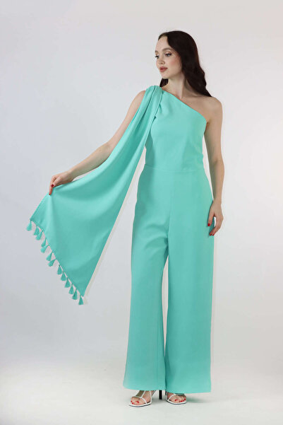 2TRENDY Sky blue jumpsuit with one long sleeve detail