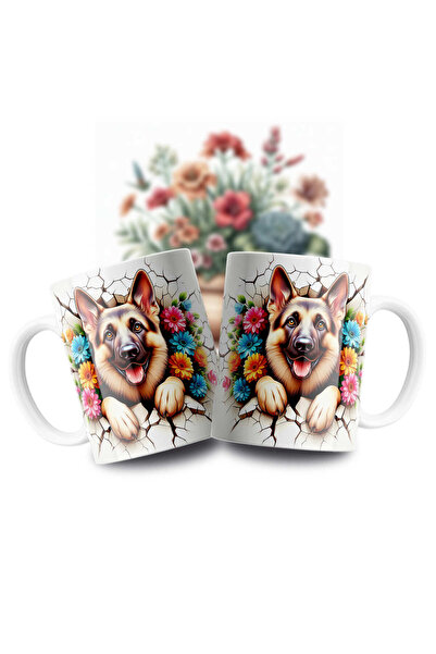 Velorina Cute Dog Patterned Porcelain Mug – 3D Printing with Floral Detail, W...