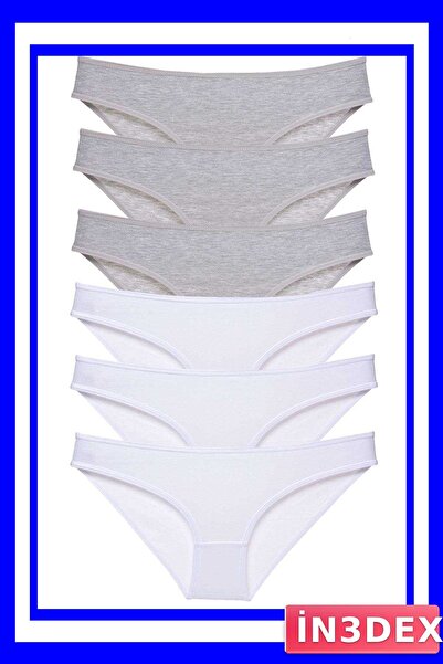İN3DEX 6-Piece Lycra Women's Slip Panties Set Gray White Color Option