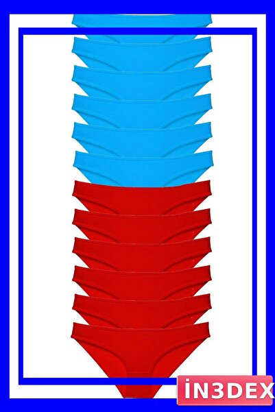 İN3DEX 12'Li Women's Slip Panties Set Red and Blue