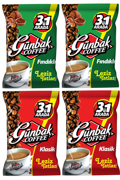 Günbak 3-in-1 Coffee Set 250 Gr X 4 Pieces (2 Plain, 2 Nutty)