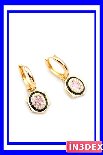 İN3DEX Light Pink Colored Stone Detailed Women's Earrings