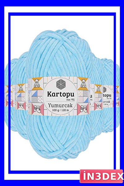 İN3DEX Light Turquoise Velvet Knitting Yarn, 5-Piece Pack