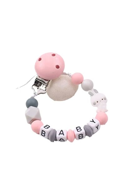 Primo Plus Silicone pacifier clip with name and rabbit shape, baby-safe beads...