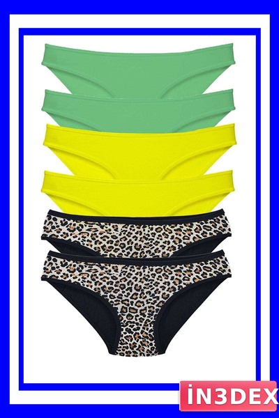 İN3DEX Leopard Patterned Lycra Women's Slip Panties Set of 6