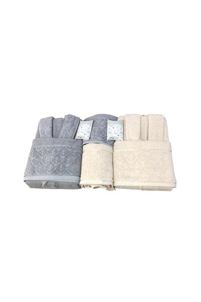 ROYAM Binnur Kısmı Velvet 100% Cotton 8 Piece Family Bathrobe Set