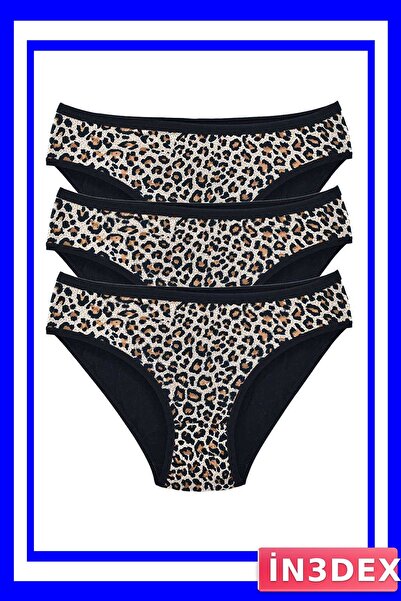 İN3DEX Lycra Soft Textured Women's Slip Panties 3-Pack Leopard Pattern