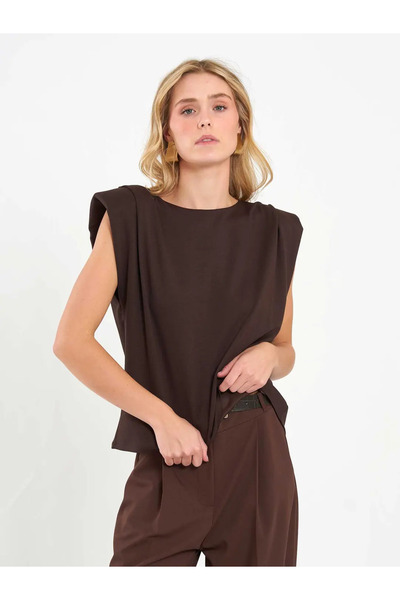 Caddebostan Moda Women's Padded Sleeveless Blouse Crew Neck Casual Stylish Ba...