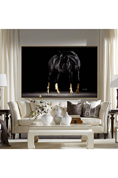 3D Art Sa 3D canvas painting of a black horse with gold legs and a black back...
