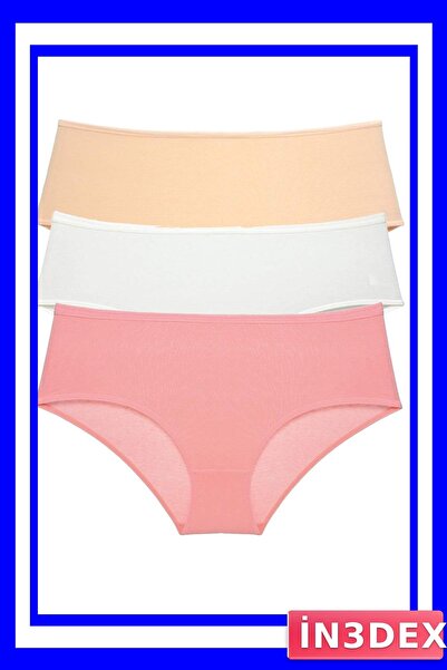 İN3DEX Women's High Waist Bato Panties 3-Pack Cream and Powder Color Options