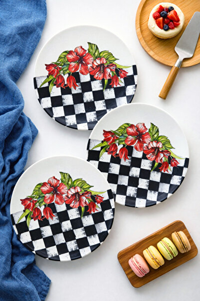 grandora Black and White Checkered and Floral Patterned (6 Pieces, 20 cm) Mod...