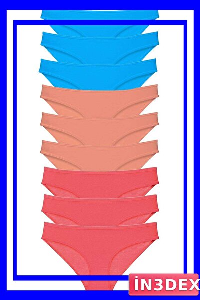 İN3DEX Lycra Women's Slip Panties Set 9 Pieces with Color Options