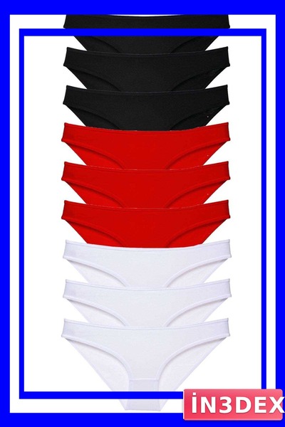 İN3DEX Lycra Women's Slip Panties Set 9 Pieces Black Red White