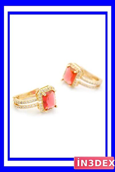 İN3DEX Red Stone Detailed Women's Earrings
