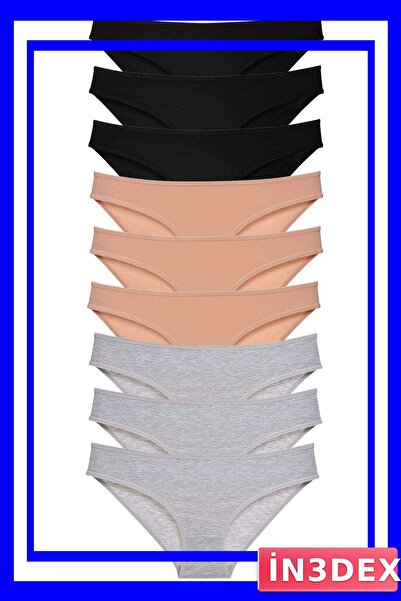İN3DEX Lycra Women's Slip Panties Set of 9 Pieces Black and Gray Colors