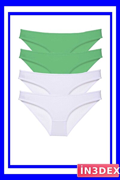 İN3DEX Lycra Women's Slip Panties Set 4 Pieces Green White