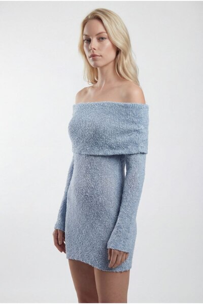 Cistern İstanbul Women's Madonna Collar Short Knitwear Dress