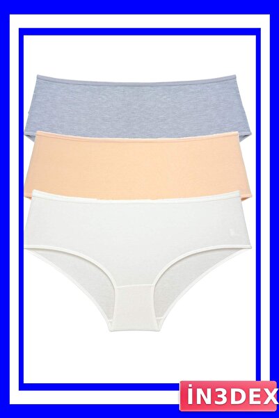 İN3DEX Women's High Waist Bato Panties 3-Pack Gray and Cream Color Options