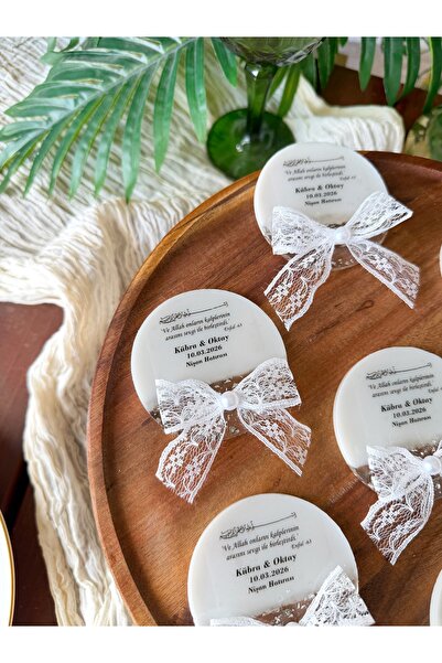 Gami Handmade Dantel Kurdele Detaylı İncili Gümüş Magnet - Söz, Nişan, Nikah, Kına Hediyelik - 15 Adet