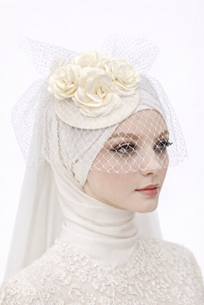 bbays new trend Krem Çiçekli Gelin Şapkası Vualet Tesettür Uyumlu Nikah Nişan...