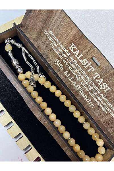 GÜLNAR BİJUTERİ Calcite Stone Natural Praying Beads in Special Wooden Box - Y...