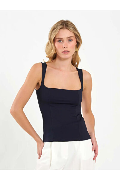 Caddebostan Moda Women's Square Neck Wide Strap Basic Blouse Slim Fit Stretch...