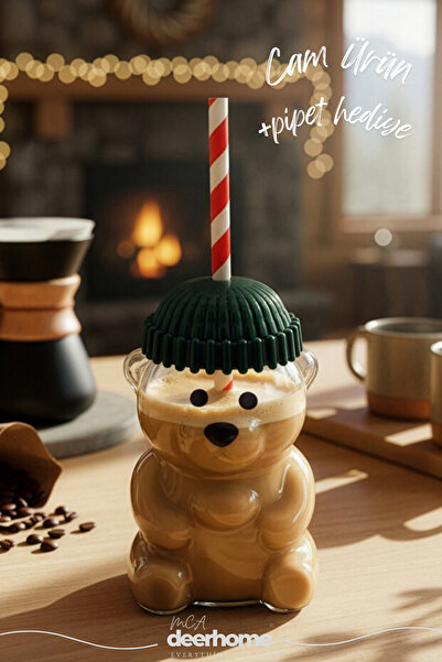 MCA Deerhome كوب بير - كوب زجاجي على شكل دب مع مصاصة، كوب قهوة، كوب مشروبات ب...