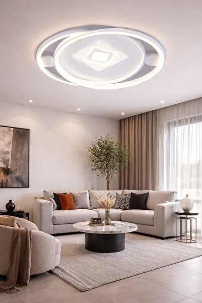 LUNOX Favori LED Plofonyer Avize | 3 Renk Işık | Modern Kare Salon Avizesi